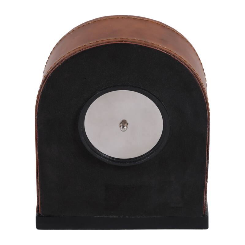 Iron Faux Leather Desk Clock Modern Casual - 8" Brown/White - 6.25" x 2.25" x 8.25"