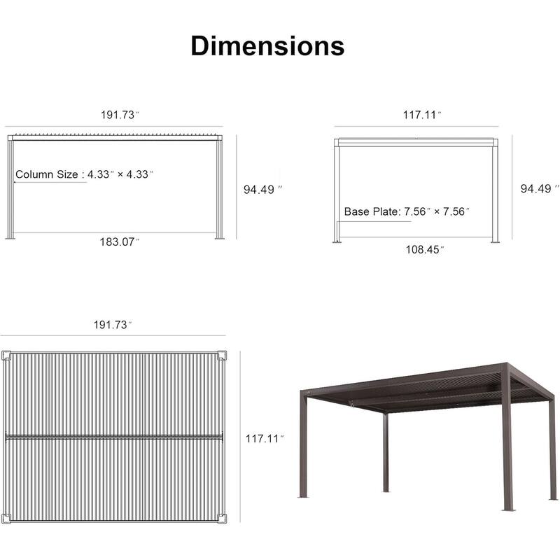 PURPLE LEAF Bronze Louvered Pergola with Adjustable Roof for Deck Backyard Garden Hardtop Gazebo