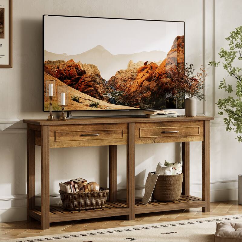 Console Tables with 2 Drawers, Rustic 63 Inch Entryway Furniture