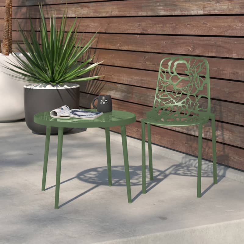Devon Aluminum Floral Cutout Stackable Dining Chair for Dining Room, Patio, or Garden