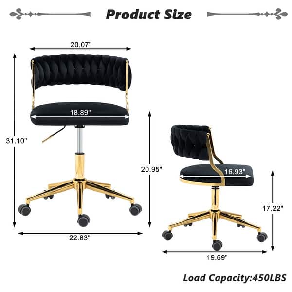 Velvet Home Desk Chair Office Swivel Chair with Wheels and Gold Base