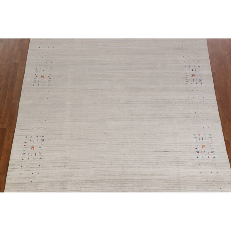 Hand Knotted Oriental 100% Wool Carpet Tribal Tribal Beige & Ivories Gabbeh Area Rug - 9' 11'' X 8' 0''