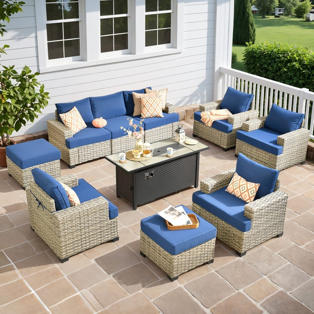 OVIOS 10 Pieces T shaped Wide Armrest Set With 54" Fire Table