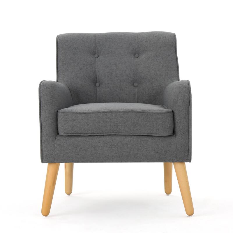 Charcoal Modern 25" Upholstered Button Tufted Arm Chair with Rubber Wood Legs for Living Room