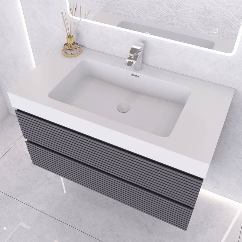 Wall-Mounted Bathroom Vanity in Gray with Undermount Sink without Faucet