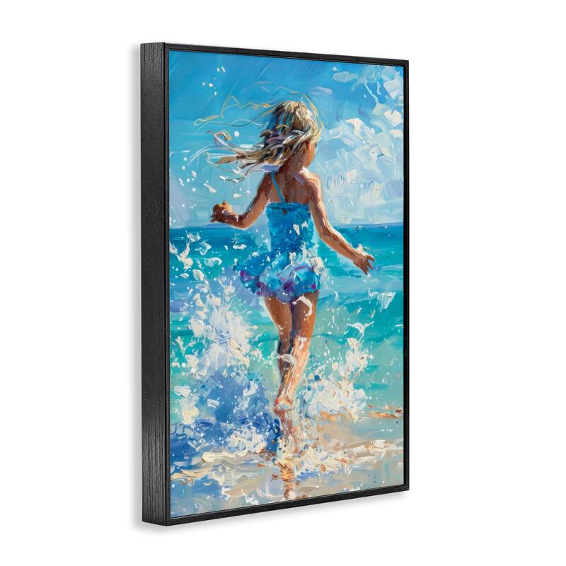 Stupell Girl Splashing on Shore Framed Giclee Art Design By LSR Design Studio
