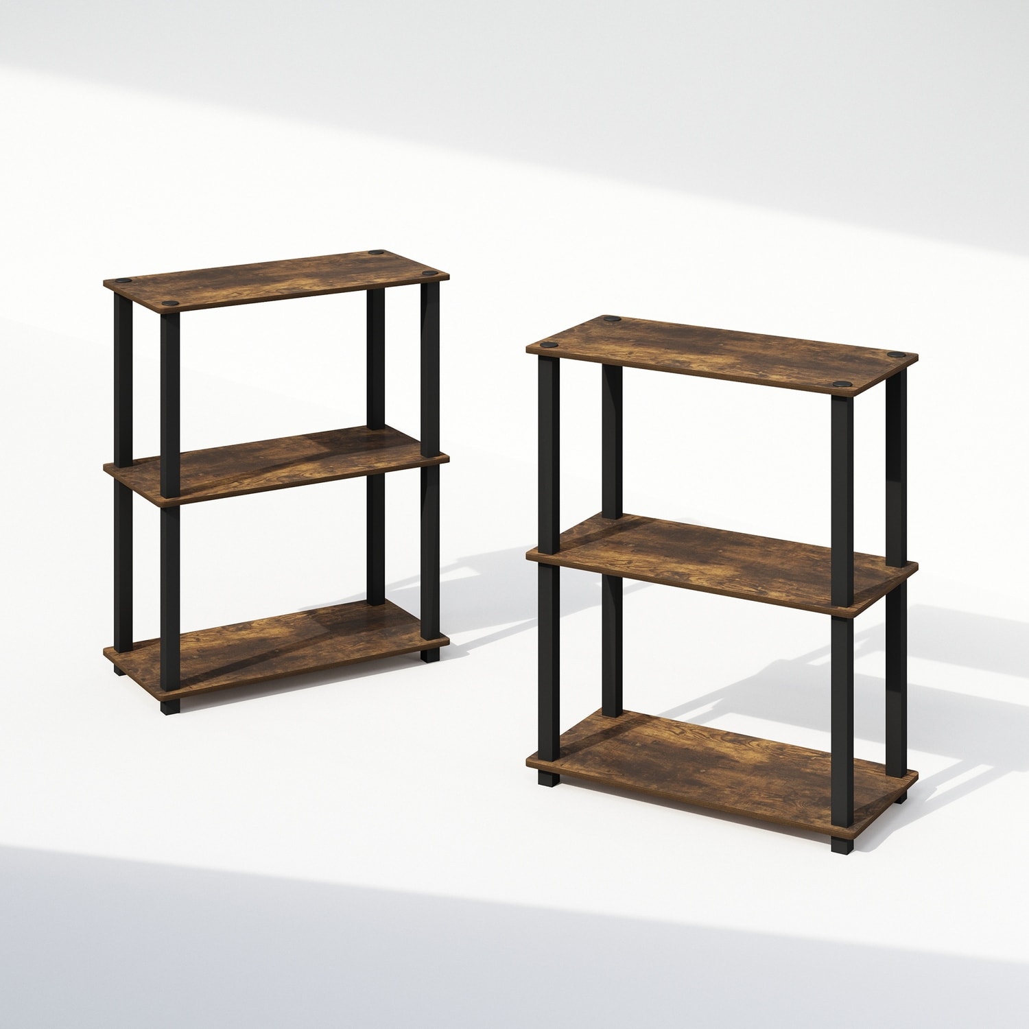 3 Tiers Wood Household Shelving Unit in Pine/Black (23.6 in. W x 29.5 in. H x 11.4 in. D), Set of 2 - 23.6