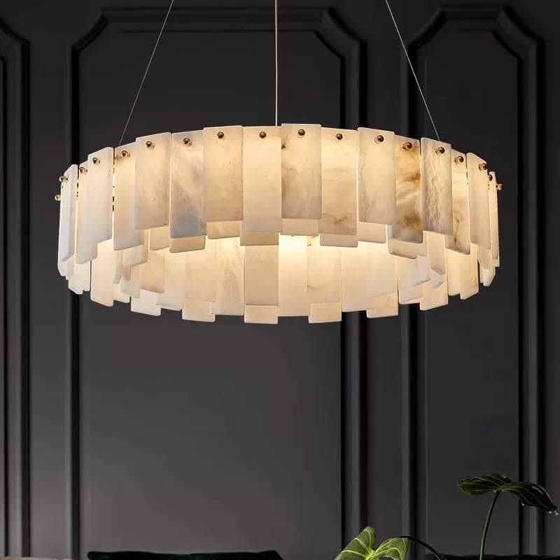Modern Layered Alabaster Slice Chandelier, Round or Linear Pendant Light, D600-L1200 - Gold