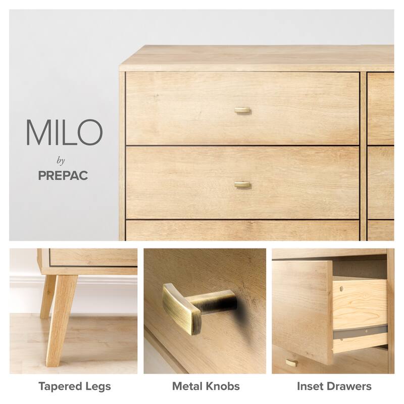 Prepac Milo 52.5" W Dresser, Natural Oak Dresser for Bedroom, Chest of Drawers with 6 Drawers