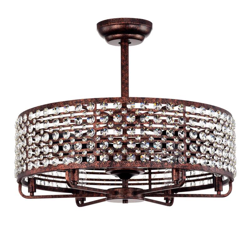 Modern Crystal Ceiling Fan Light with Crystal Shade and 6 Speed Settings, Reversible Motor for Bedroom and Living Room