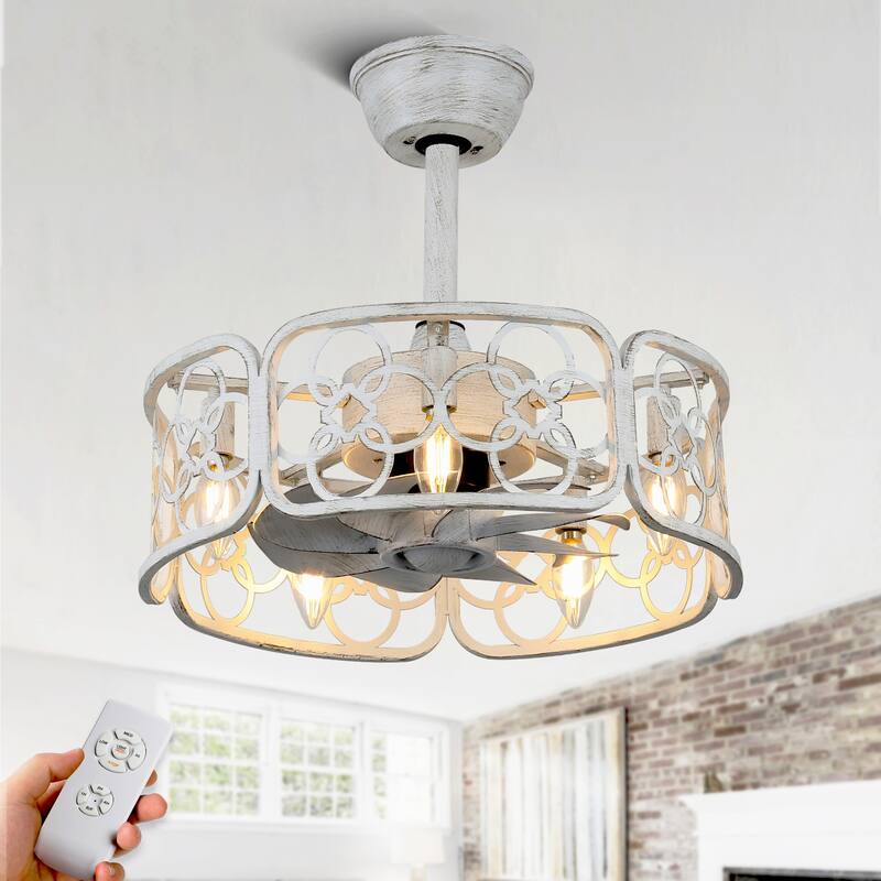 Bella Depot 20" Industrial Flush Mount Ceiling Fan, 3-Speed Reversible Cage Ceiling Fan with Light with Remote - 18inch-Downrod