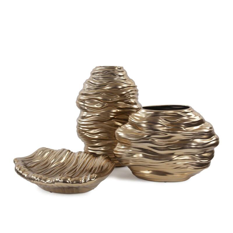 Allan Andrews Hand Finished Brass Ceramic Flowing Wave Vase