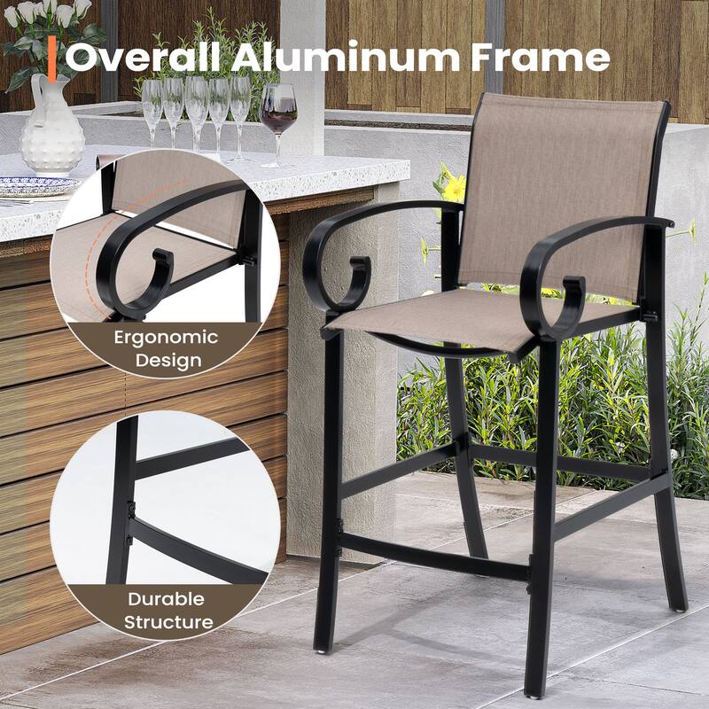 Outdoor Patio Aluminum BarStools Dining Armrest Chairs with Sunbrella Fabric