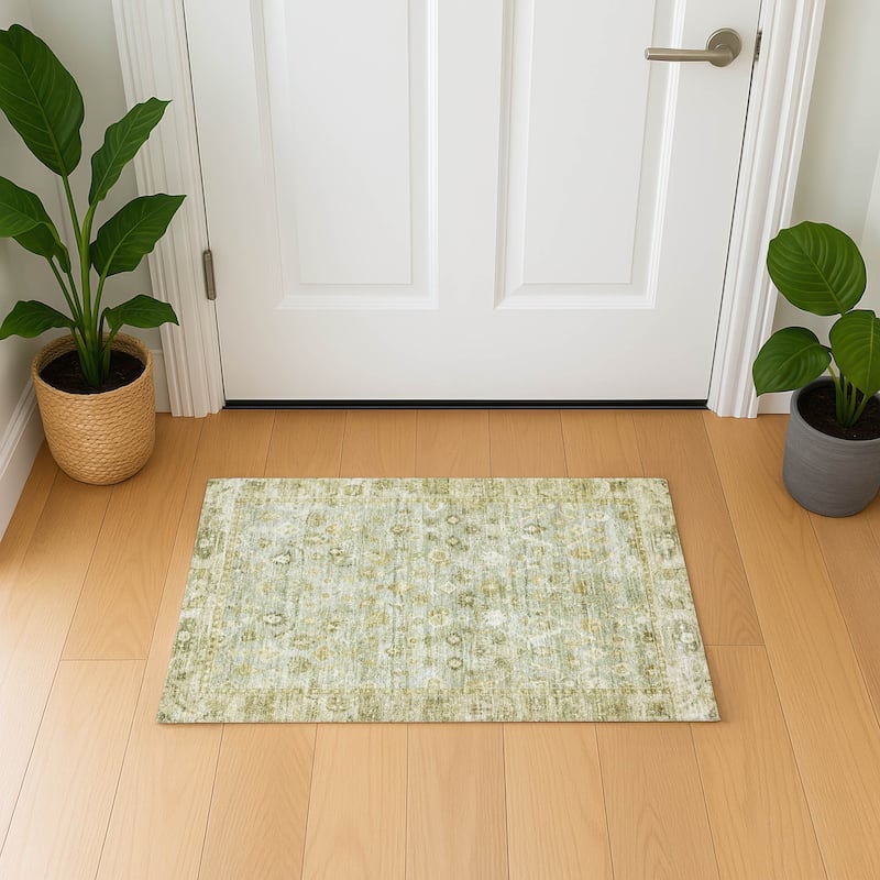 Premium Washable Super Soft Vintage Traditional Mayfield Rug - Sage - 1'8" x 2'6"