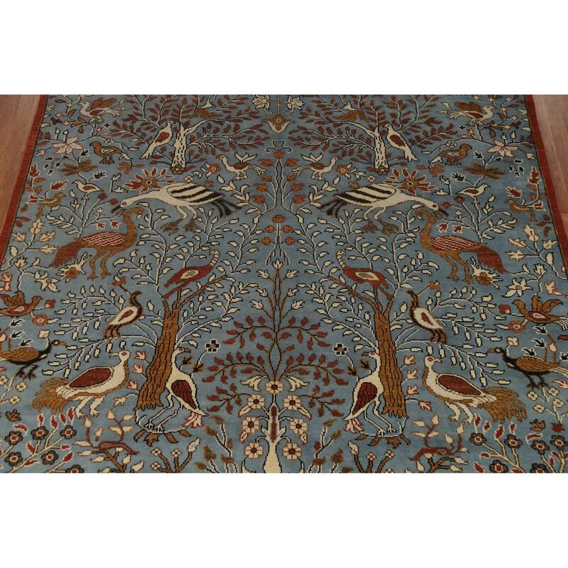 Hand Knotted Oriental 100% Wool Carpet Traditional All-Over Navy Blue & Blues Ziegler Area Rug - 13' 9'' X 9' 7''