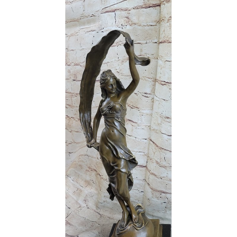 Ribbon Scarf Dancer Girl Bronze Sculpture Statue Figure On Marble Base Signed Original 20 Inches