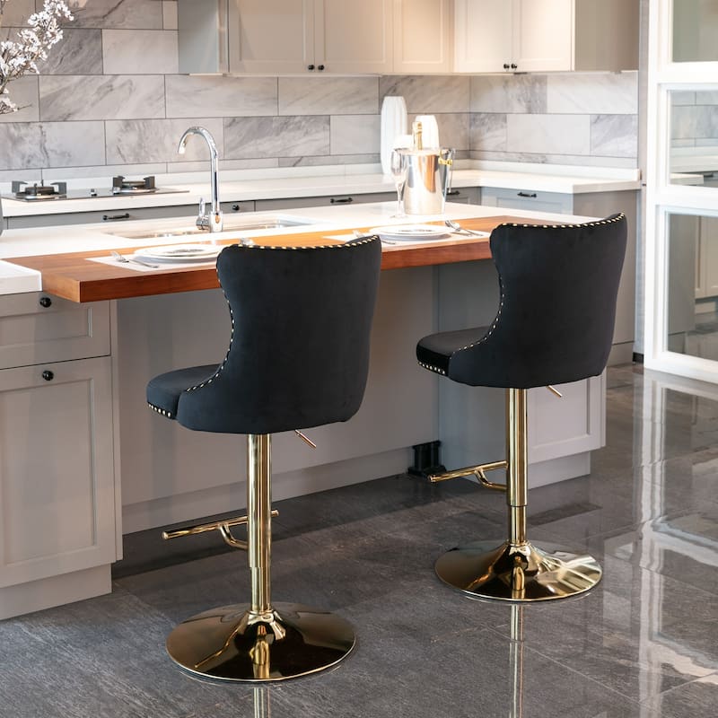Swivel Velvet Barstools Set of 2, Upholstered Bar Stools with Adjusatble Height, Counter Height Bar Chairs with Tufted Back