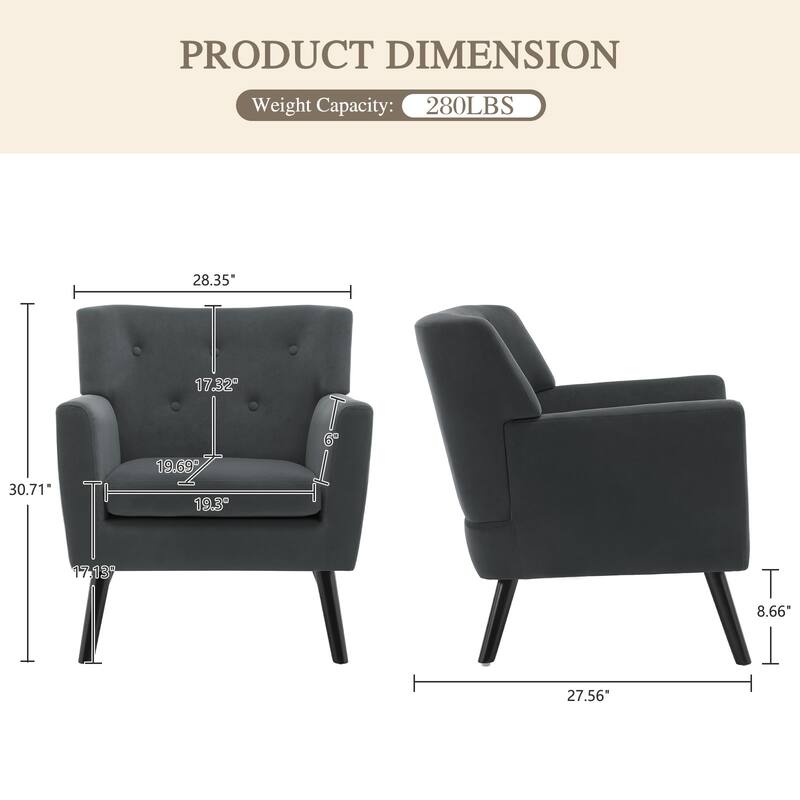 Velvet Upholstered Armchair Tufted Accent Chair, Set of 2 - 30.71"H x 28.35" W x 27.56"D