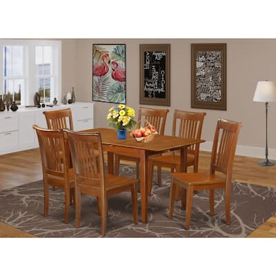 Kitchen Dining Table Set with Chairs - Small Space Table & 6 Chairs - Saddle Brown Finish