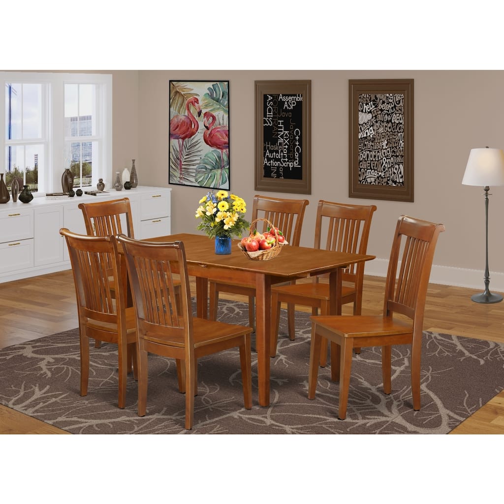 Kitchen Dining Table Set with Chairs - Small Space Table & 6 Chairs - Saddle Brown Finish