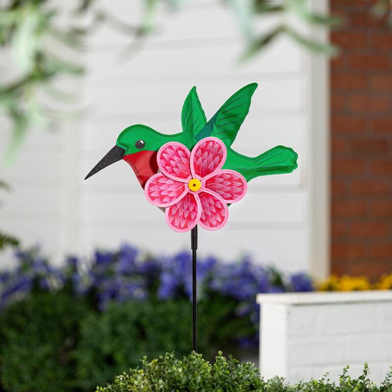 29" Hummingbird and Daisy Pinwheel Spinner