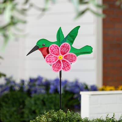 29" Hummingbird and Daisy Pinwheel Spinner