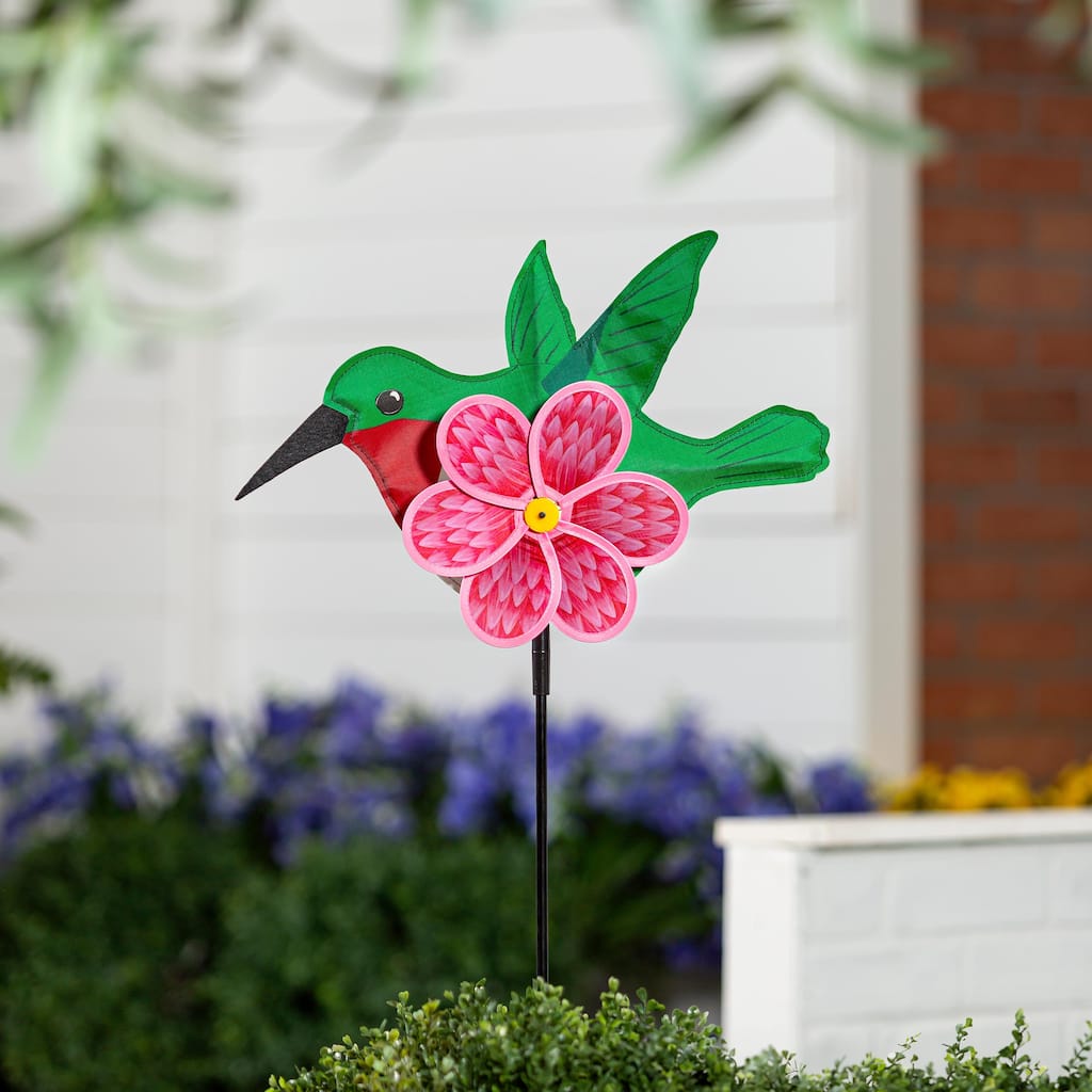 29" Hummingbird and Daisy Pinwheel Spinner
