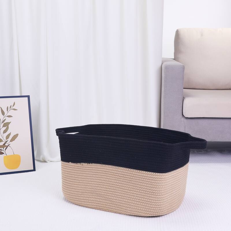 Woven Storage Basket with Handle, Shelf Closet Storage Bin for Blankets, Clothes, Shoes, Organizer Bin for Home Decor