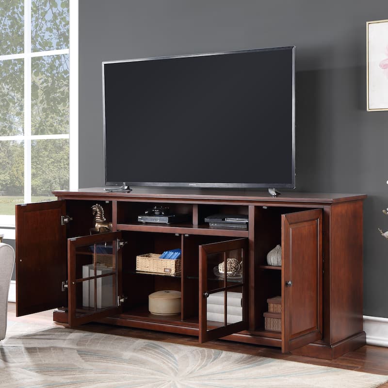 Bridgevine Home Classic 78 inch TV Stand Console for TVs up to 85 inches, No Assembly Required, Dark Cherry Finish