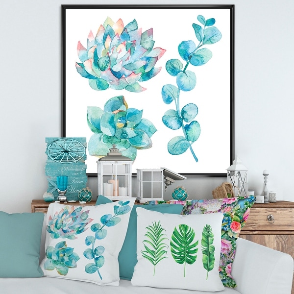 Designart 'Eucalyptus Leaves and Succulents' Traditional Framed Canvas Wall Art Print. Opens flyout.