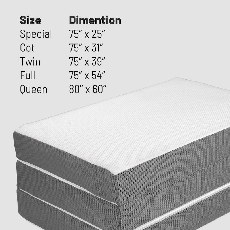 Folding Mattress, 3", 4" & 5" Gel Memory Foam Portable Tri-fold Mattress.