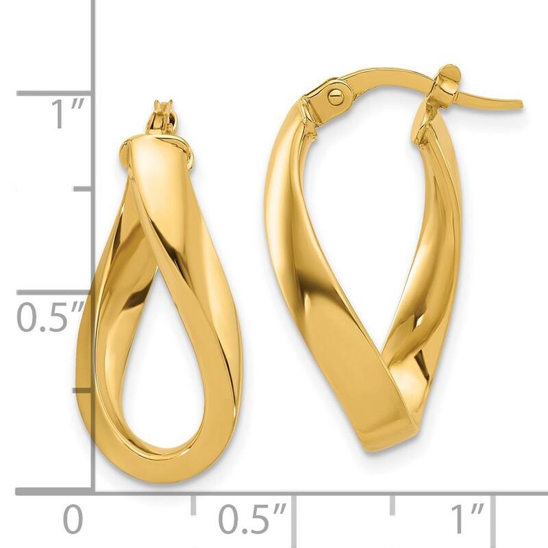 Curata 10k Yellow Gold 20x4mm Polished Twisted Oval Hoop Earrings