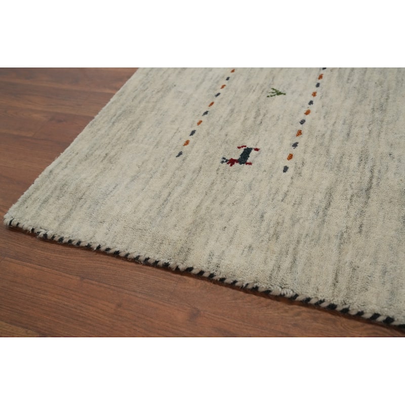 Hand Knotted Oriental 100% Wool Carpet Tribal Animal Pictorial Beige & Ivories Gabbeh Area Rug - 9' 10'' X 9' 9''