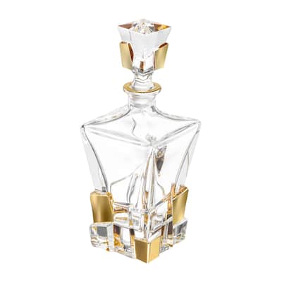 Majestic Gifts In European Crystal Square Whiskey Decanter-W/Gold-28oz