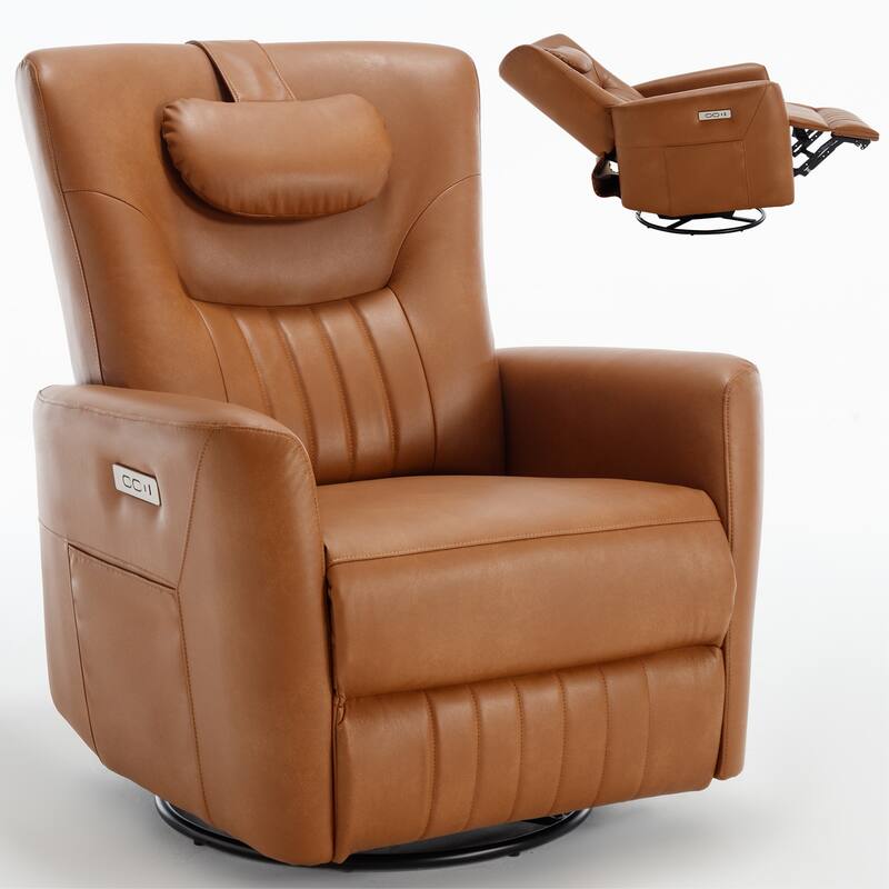Beige Power Recliner with Swivel, Rocking Motion & Lumbar Pillow