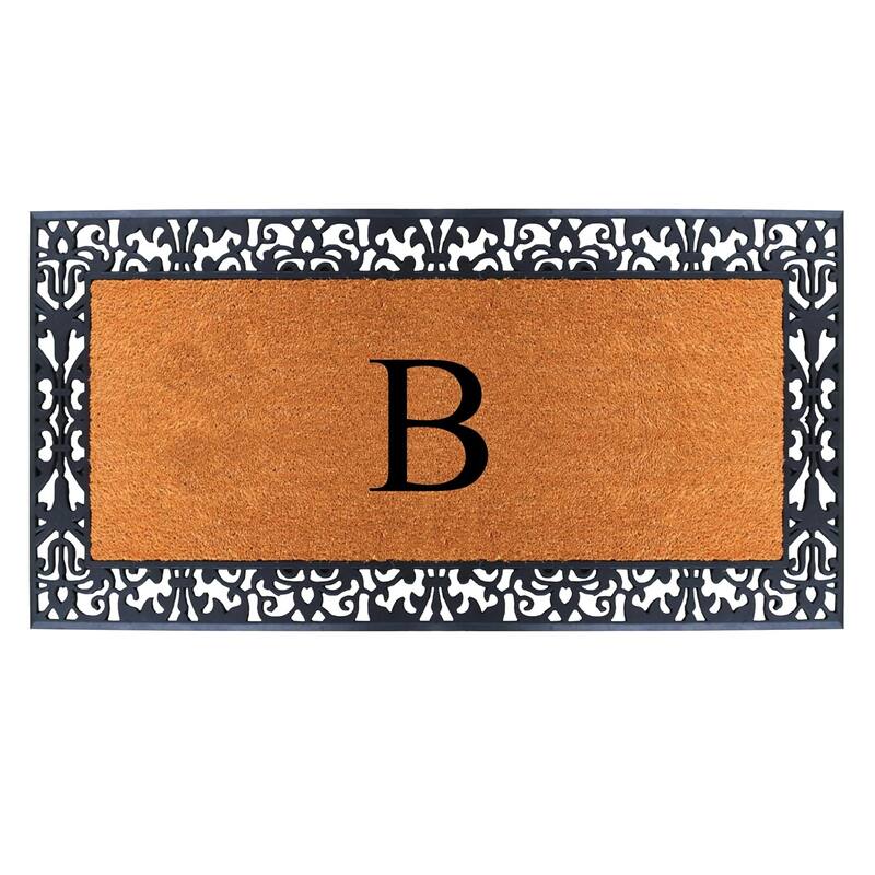 A1HC Rubber and Coir Paisley Border Heavy Duty Non-Slip Durable Double Door Monogrammed Doormat 30"X60", Black - B