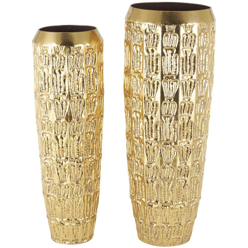 Metal Tall Decorative Vase with Grooved Patterns - Set of 2 Gold - Roche River Decor - Gold - 41", 37"H
