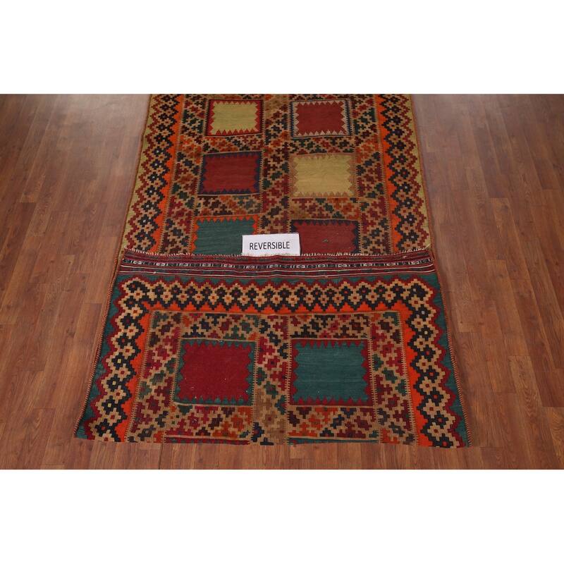 Flatweave Vegetable Dye Kilim Qashqai Persian Antique Runner Rug - 4'7"x 15'11"
