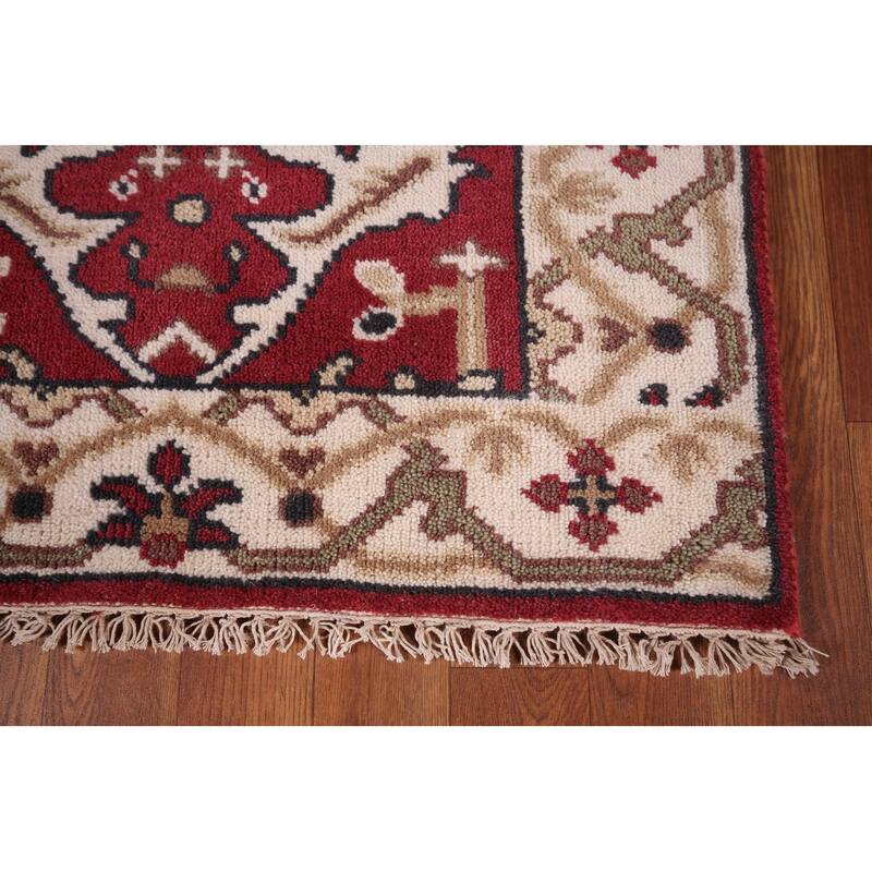 Red & Ivory Oushak Oriental Runner Rug Handmade Floral Wool Carpet - 2'7"x 11'5"
