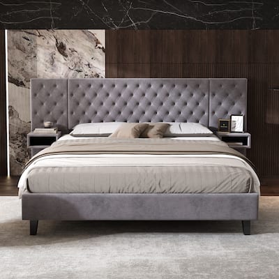 Upholstered Velvet Platform Bed Frames Modern King Tufted Bed