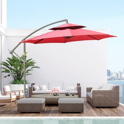 Patio 9ft 2-Tier Cantilever Umbrella/Offset Umbrella with Crank Handle,Cross Base and 8 Ribs