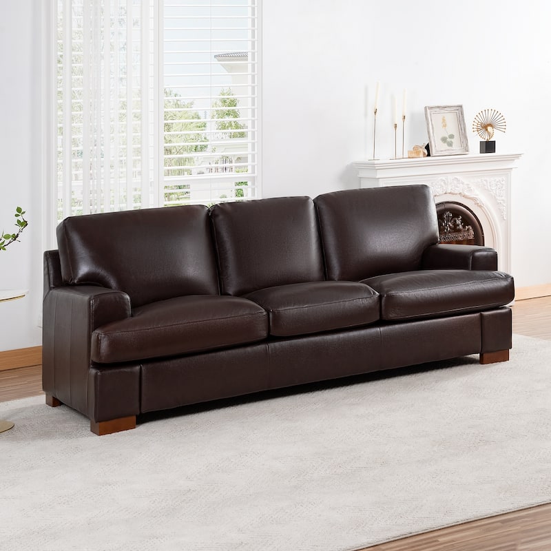 Genuine Leather Sofa Set - Chair, Loveseat & Sofa with Feather Cushions