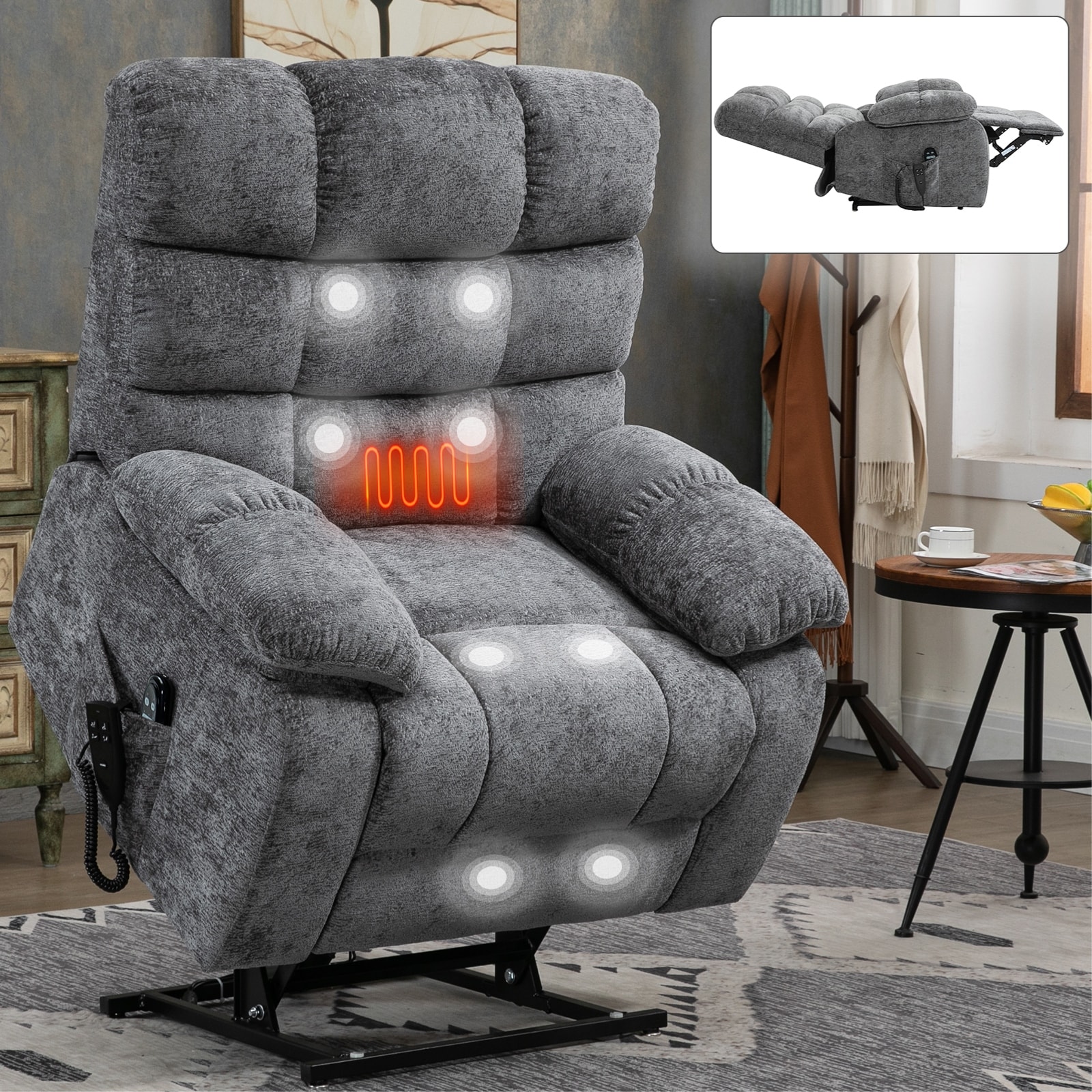 Oversized Dual Motor Power Lift Recliner with Heat & Massage, 350 LBS