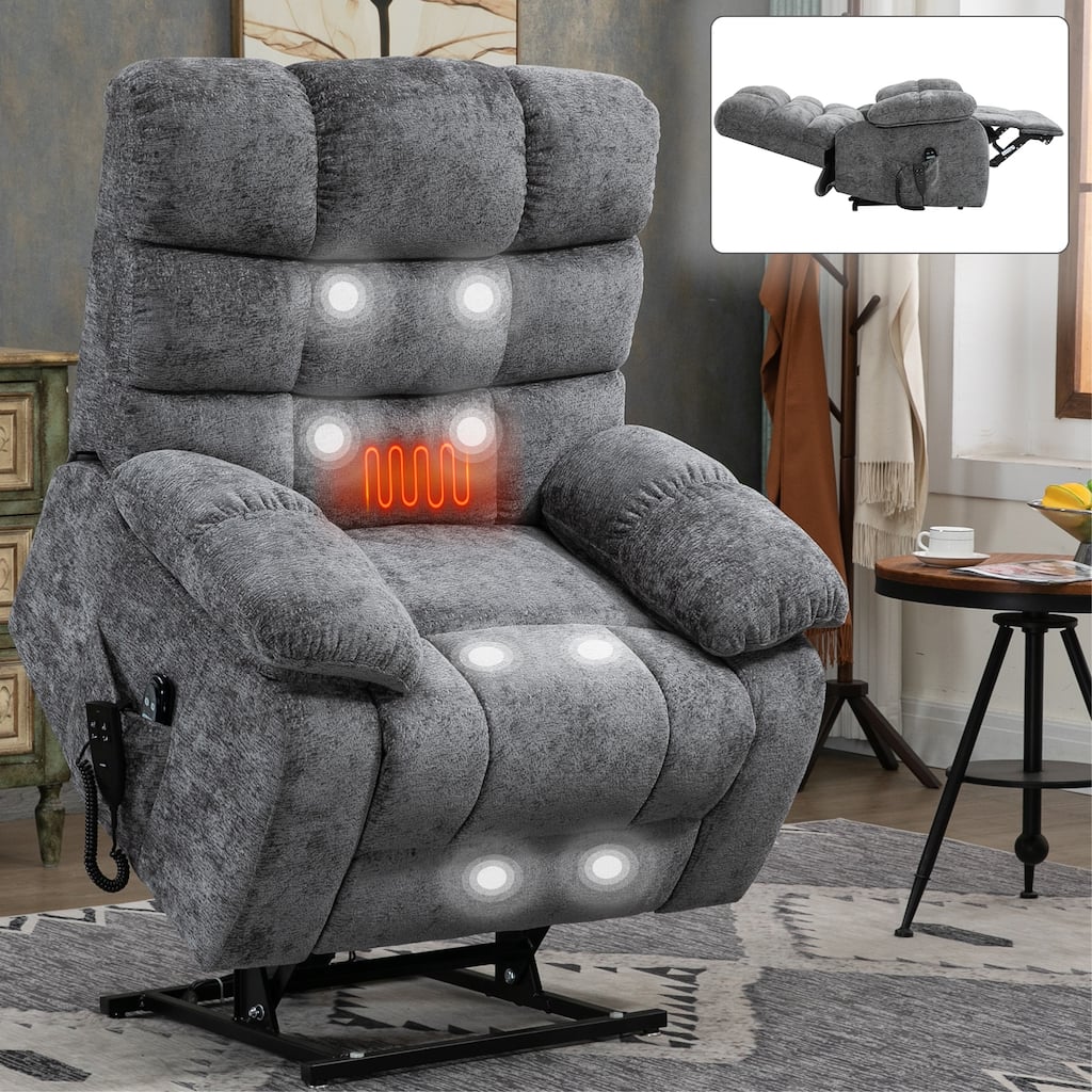 Oversized Dual Motor Power Lift Recliner with Heat & Massage, 350 LBS