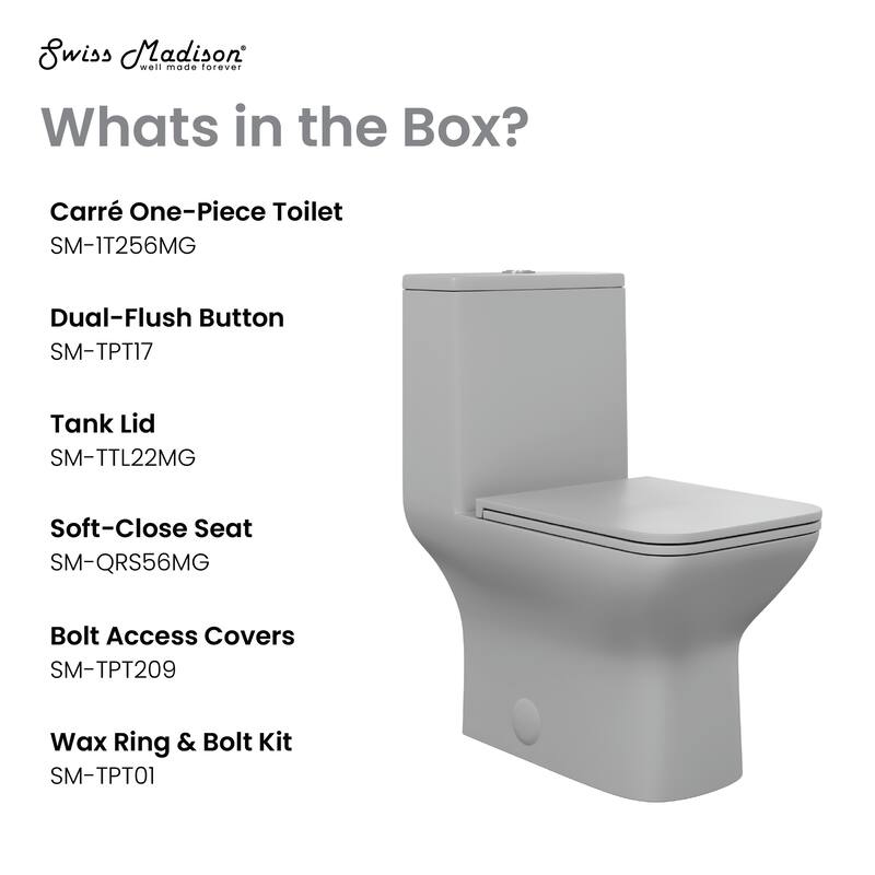 Carre One-Piece Square Toilet Dual-Flush In Matte Grey1.1/1.6 Gpf - 25.79" x 14.96" x 29.92"