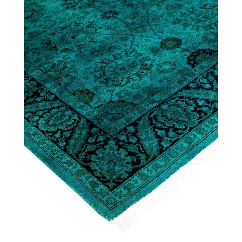 Overton Hand Knotted Wool Vintage Inspired Modern Contemporary Overdyed Blue Area Rug - 3' 2" x 5' 0"