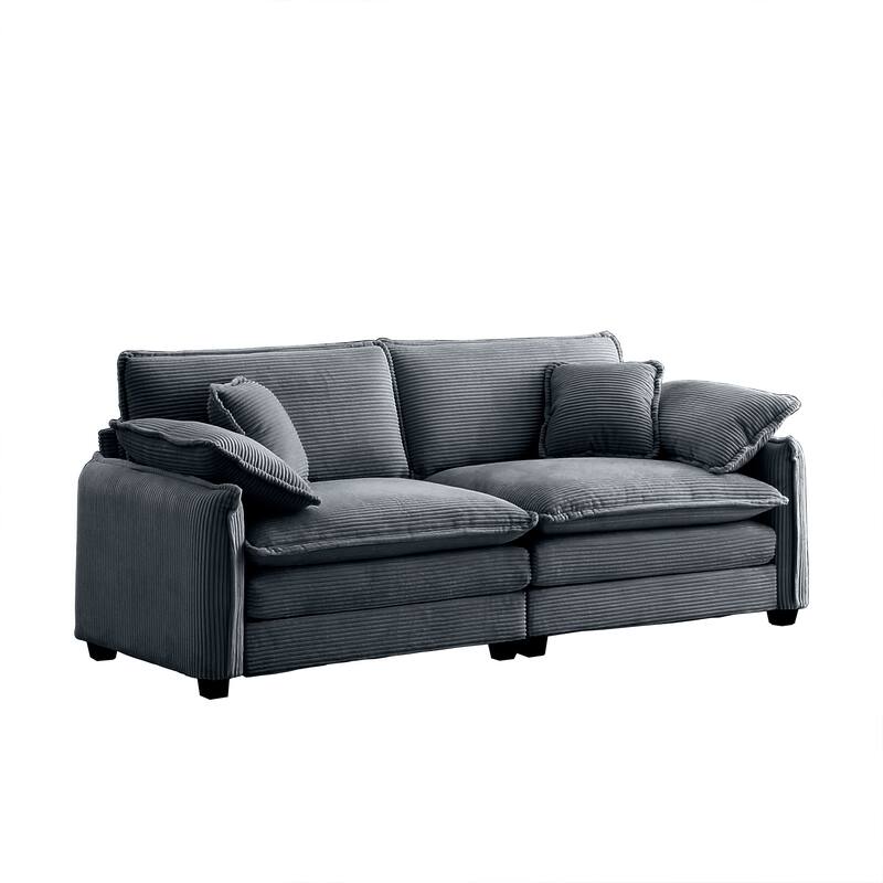 Oversize Loveseat, 81'' 2 Seater Corduroy Couch with 4 Pillows and Removable Armrests, Modern Love Seat for Living Room, Office