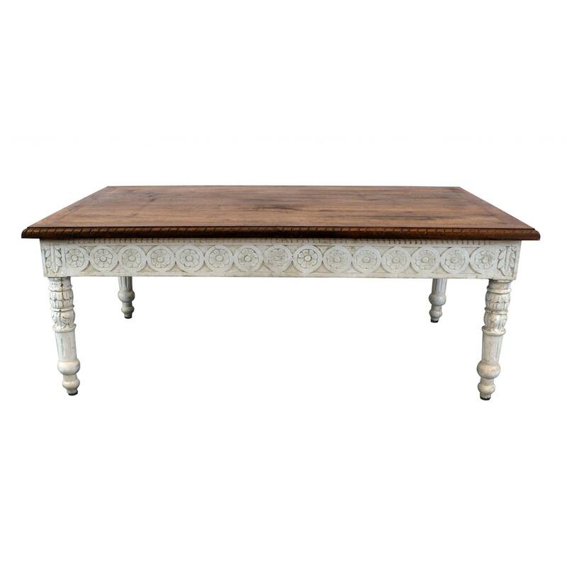 HomeRoots 48" Brown and Ivory Solid Wood Coffee Table - 48' X '18' X '30