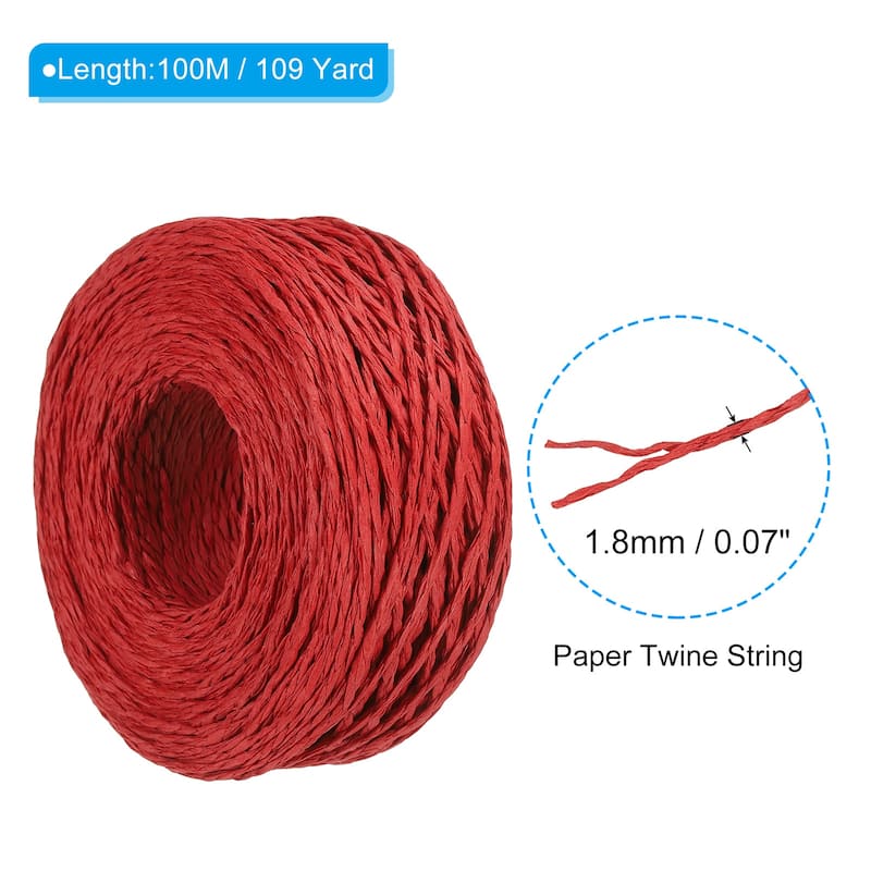 Raffia Ribbon, 109 Yard Paper Twine String for Festival Gifts Wrapping - Red