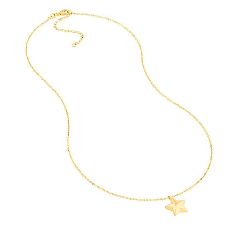 Marquee Jewels 14K Solid Yellow Gold Puff Star Necklace with Lobster